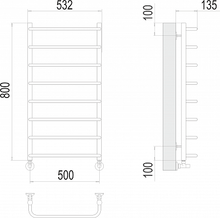 Стандарт П8 500х800  Полотенцесушитель  TERMINUS Михайловск - фото 3